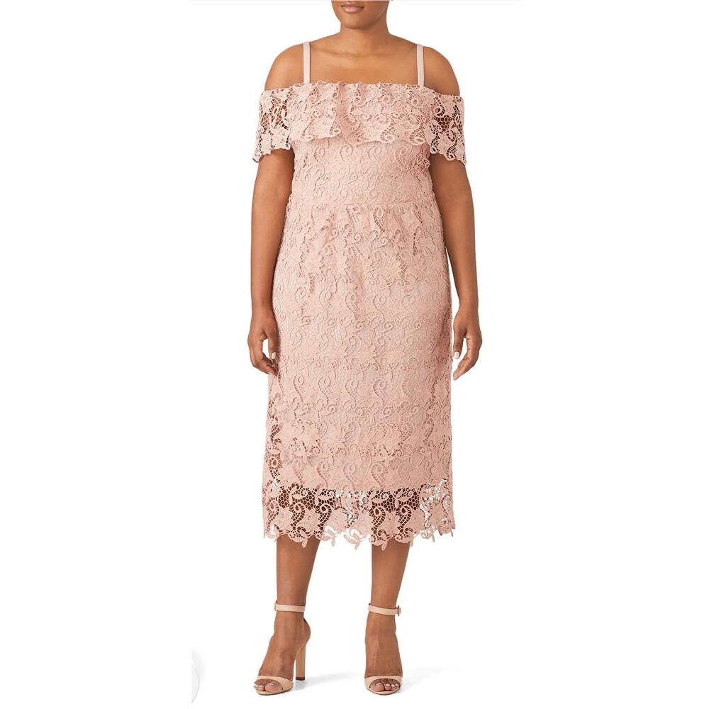 City Chic Blush Pink Lace Off-Shoulder Midi Dress